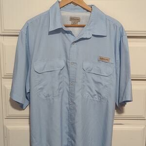 Realtree Button Down Short Sleeve Men's Light Blue Camp Fishing Shirt 50+SPF XL